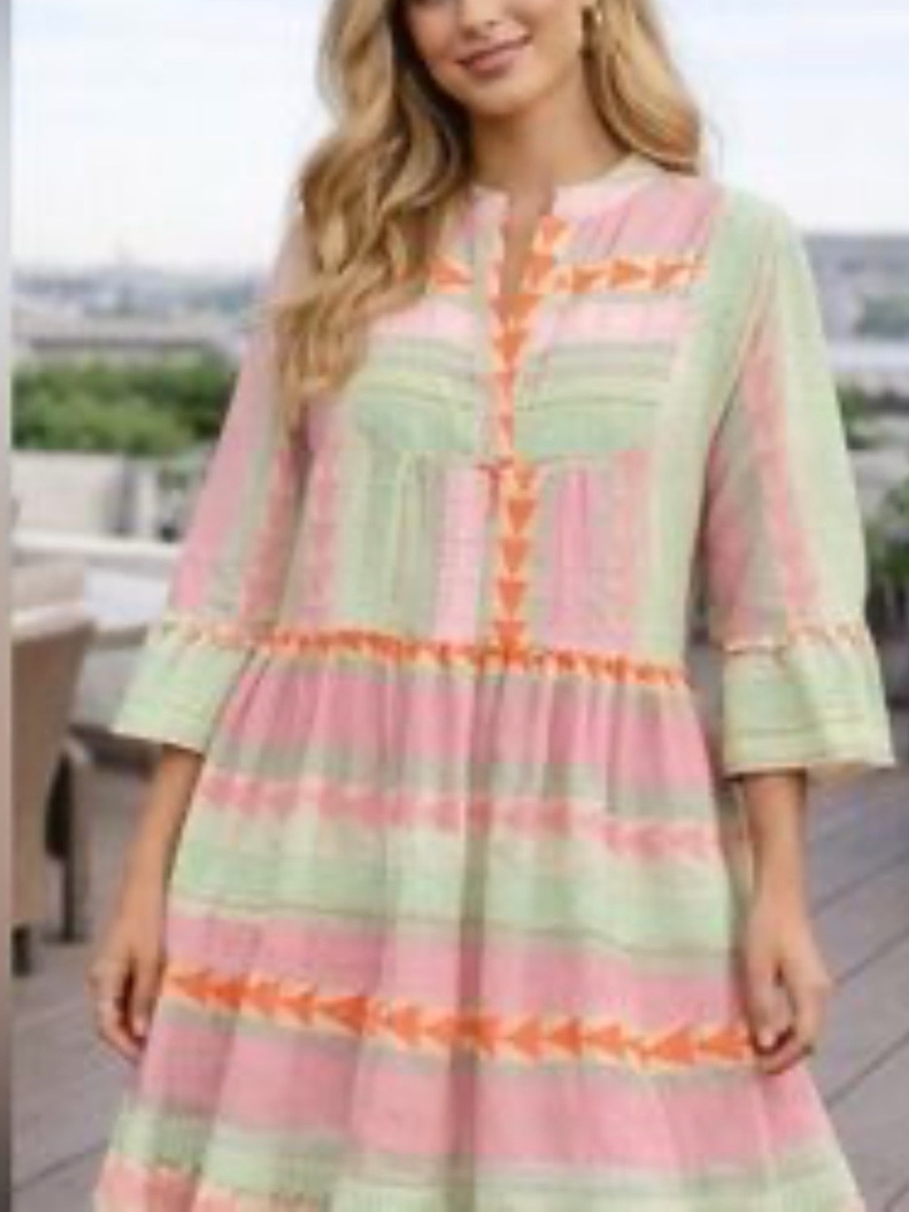 Luisa Perla Made in Italy - Women’s Pastel Pink & Mint Striped Mini Dress